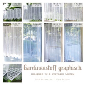 Gardinenstoff Wirkware Meterware, Bistrogardine, Kurzgardine ohne Säumen, Scheibengardine Stickerei, 30-180cm Höhe *Preiseinheit = 1 m