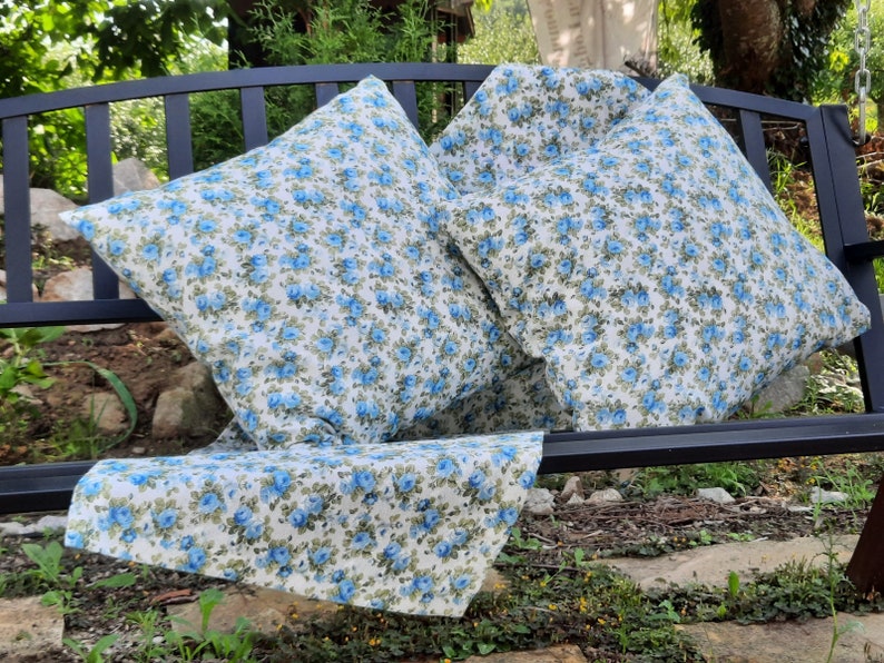 Decorative fabrics sold by the meter roses blue cotton blend printed roses ottoman fabric summer, spring fabrics home textiles flowers From 50 cm image 6