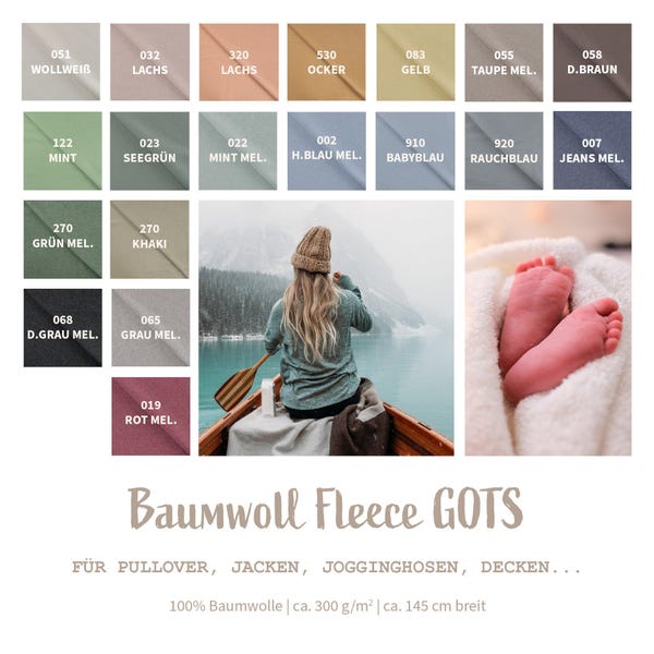 Organic cotton fleece GOTS fabric by the meter - Fleece made from organic cotton - Cotton fleece - Fleece fabric, polar fleece winter fabric *From 25 cm