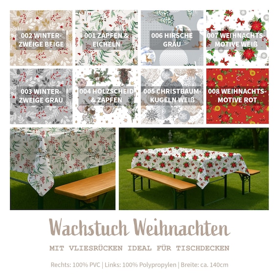 Wachstuch Tischdecken Stoff Meterware Weihnachten, Tischdeckenstoff wasserabweisend, Funktionsstoff Biertische, Festzeltgarnitur *Ab 50cm