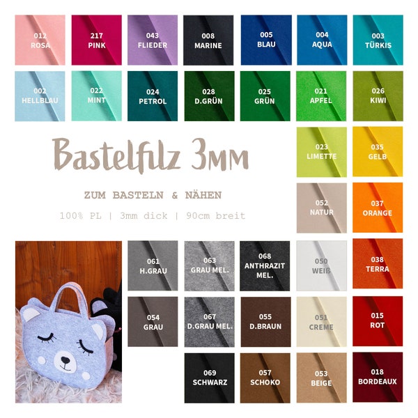 Bastelfilz Meterware 50 cm x 90 cm  - Filzstoff Uni - dicker Filz - Taschenfilz - Nadelfilz - Dekofilz - 3 mm DICK - Sitzfilz - 30+ Farben