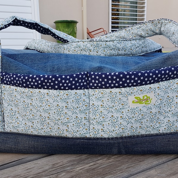 Grand sac weekend en jean recyclé et molleton patchwork