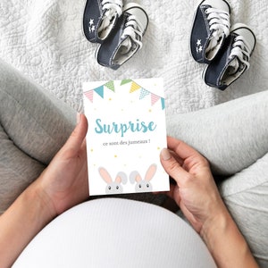 Carte annonce grossesse, faire-part naissance, bonne nouvelle, jumeaux, bébé