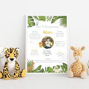 First birthday poster, jungle chalkboard, 1 year memories, animals, baby