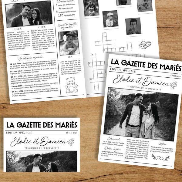 Gazette des mariés, journal papier personnalisé, gazette vintage, cadeau invités, souvenirs, histoire