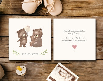 Pregnancy announcement card, announcement, future baby, family, bear