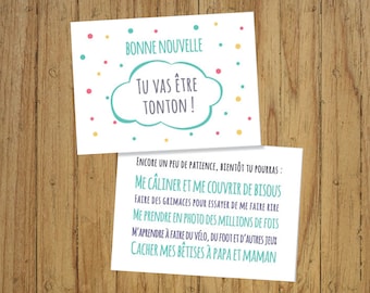 Carte annonce grossesse, faire-part naissance, bonne nouvelle, oncle, tonton