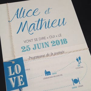 Faire-part mariage bleu, papeterie mariage, coupons, chic, invitation, rsvp image 1