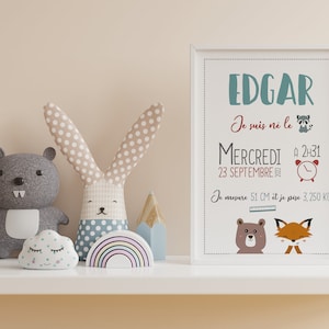 Cartaz de nascimento personalizado, decoração de quarto, presente de nascimento, bebê, moldura Avec cadre blanc