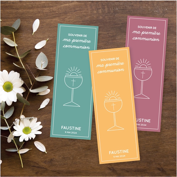 Ceremony souvenir bookmarks, First communion, profession of faith, baptism, announcement