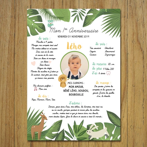 First Birthday Poster Jungle Chalkboard 1 Year Souvenirs Etsy