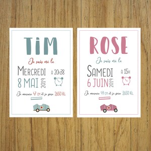Cartaz de nascimento personalizado, decoração de quarto, presente de nascimento, bebê, moldura Sans cadre