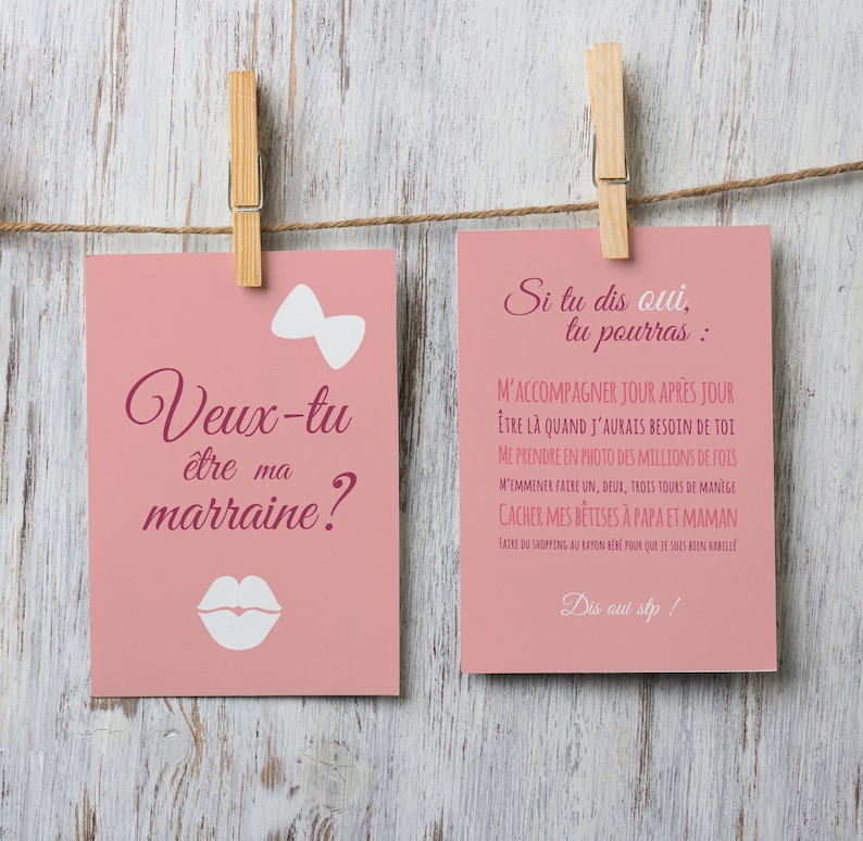 Carte demande marraine, Veux-tu être ma marraine, parrain marraine, faire-part, baptême image 1