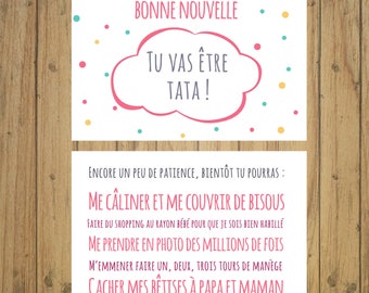 Pregnancy announcement card, birth announcement, good news, tata, baby