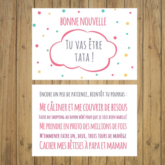 Carte annonce grossesse, faire-part naissance, bonne nouvelle, tata, bébé