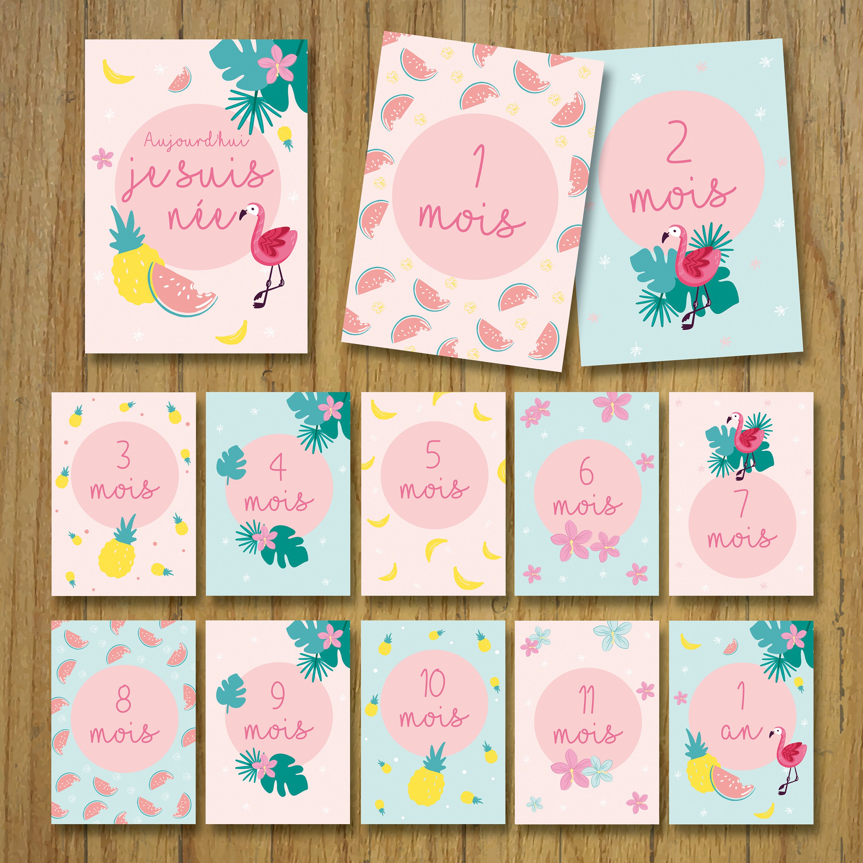 Baby Steps Cards Month By Month Pink Flamingo Birth Gift Etsy
