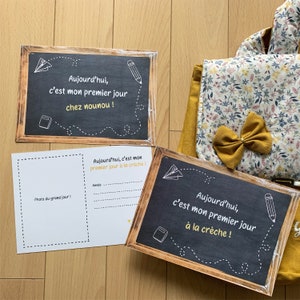 Tarjetas de hitos de vuelta al cole – Guardería, niñera, colegio – Formato A5 – Recuerdos fotográficos – Diseño de pizarra