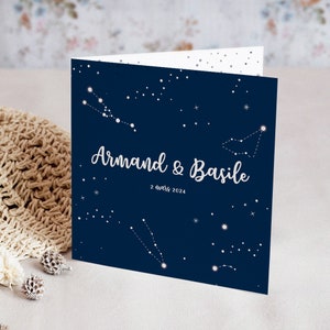 Twin birth announcement, sky star, blue stars, night