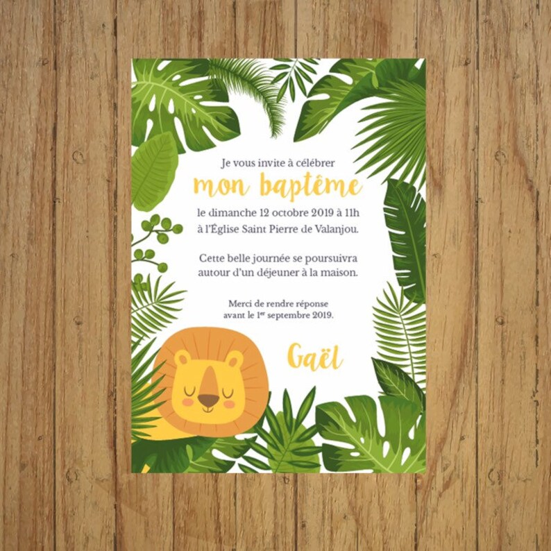 Faire-part invitation baptême jungle savane lion | Etsy France
