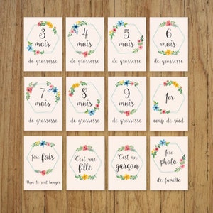 Cartes étapes grossesse, mois par mois, cartes bébé, naissance