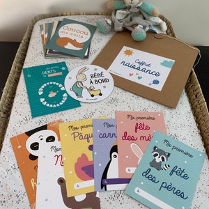 Geboortecadeaudoos, babystapkaarten, babysticker aan boord, eerste jaar, maand per maand, zwangerschap