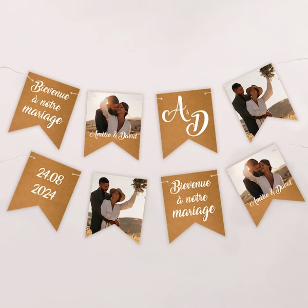 Guirlande de fanions, mariage chic, élégant et vintage, kraft