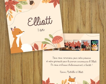 Fox birthday invitation, baptism invitation, card invitation, autumn, nature