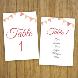 Tafelplan kaart, retro guinguette, bruiloft briefpapier, wimpels, vichy, vintage