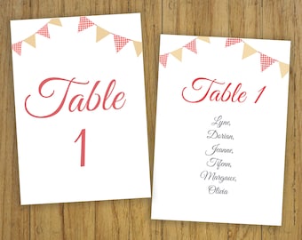 Table plan card, retro guinguette, wedding stationery, pennants, vichy, vintage