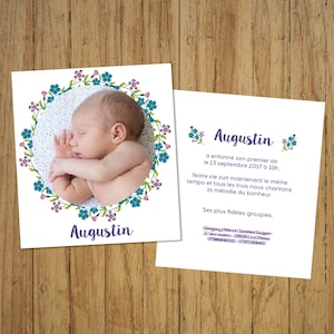Faire part naissance champêtre, carte personnalisable, papeterie bébé, baptême, invitation