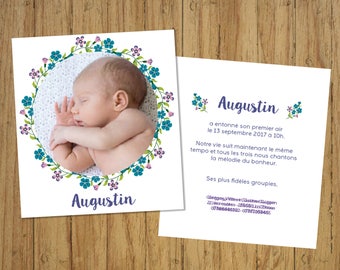 Birth announcement rustic, personalized card, stationery, baby, christening, invitation