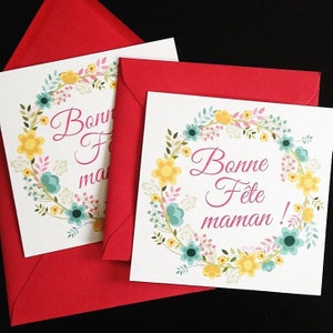 Carte fleurs bonne fête maman et son enveloppe