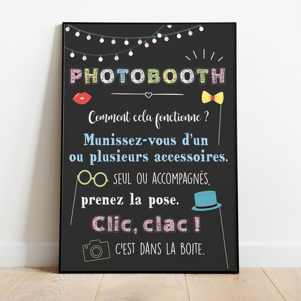 Mode d'emploi photobooth, decoration mariage, animation jeu, affiche, photo