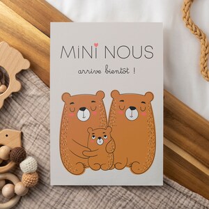“Mini Us” Pregnancy Announcement Card – Bear Family, Original Announcement Card, Baby Announcement Idea, Future Mom Gift