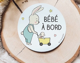 Autocollant Bébé à bord, sticker voiture, adhésif enfant, lapin, décalcomanie