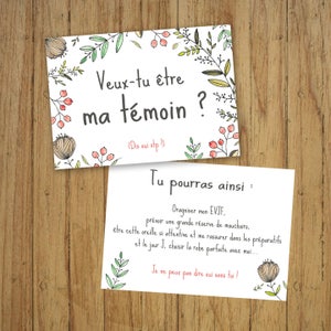Carte témoin mariage, veux-tu être ma témoin, demande témoin, champêtre, bohème