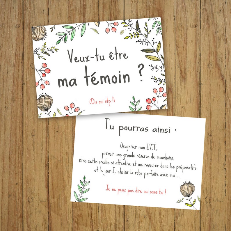 Carte témoin mariage, veux-tu être ma témoin, demande témoin, champêtre, bohème image 1