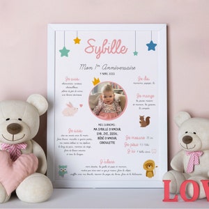 First birthday poster, 1 year memories, animal chalkboard, baby