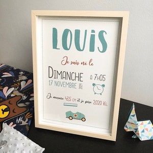 Personalized birth poster, room decoration, birth gift, baby, frame