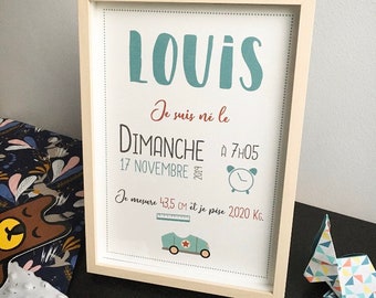 Personalized birth poster, room decoration, birth gift, baby, frame