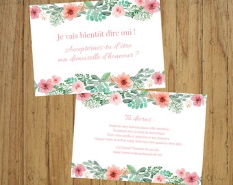 Carte demoiselle d'honneur, Veux-tu être ma demoiselle d'honneur ?, champêtre chic, fleurs, demande