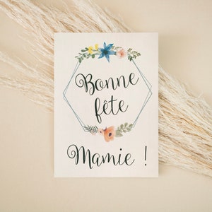 Carte fête des grands mères, bonne fête mamie, fleurs, vintage