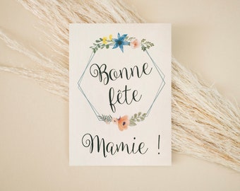 Carte fête des grands mères, bonne fête mamie, fleurs, vintage