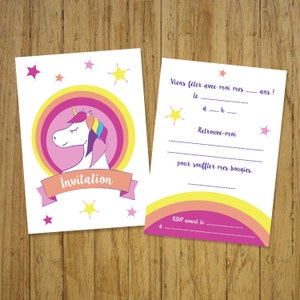 Invitation anniversaire licorne, carte faire-part, papeterie personnalisée, fête, fille