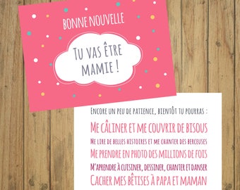 Carte annonce grossesse, faire-part naissance, bonne nouvelle, mamie, papi