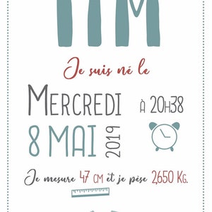 Cartaz de nascimento personalizado, decoração de quarto, presente de nascimento, bebê, moldura imagem 4
