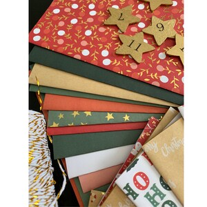 Advent calendar, kit to assemble, Scandinavian spirit, red, kraft, white, green and gold image 6