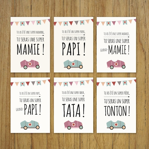 Carte annonce grossesse papi mamie tonton tata voiture - Etsy 日本