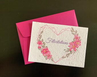Carte à planter “Félicitations” – Papier ensemencé biodégradable – Cadeau éco-responsable pour mariage, naissance, anniversaire