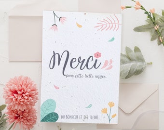 Carte à planter ensemencée, merci maîtresse, merci nounou, fleurs, graines